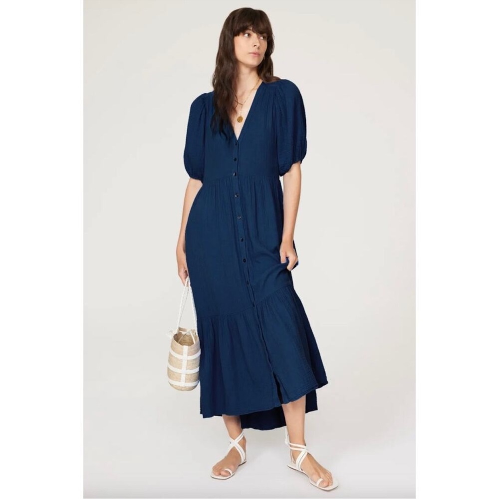 XiRENA Navy Button-Front Maxi Dress
